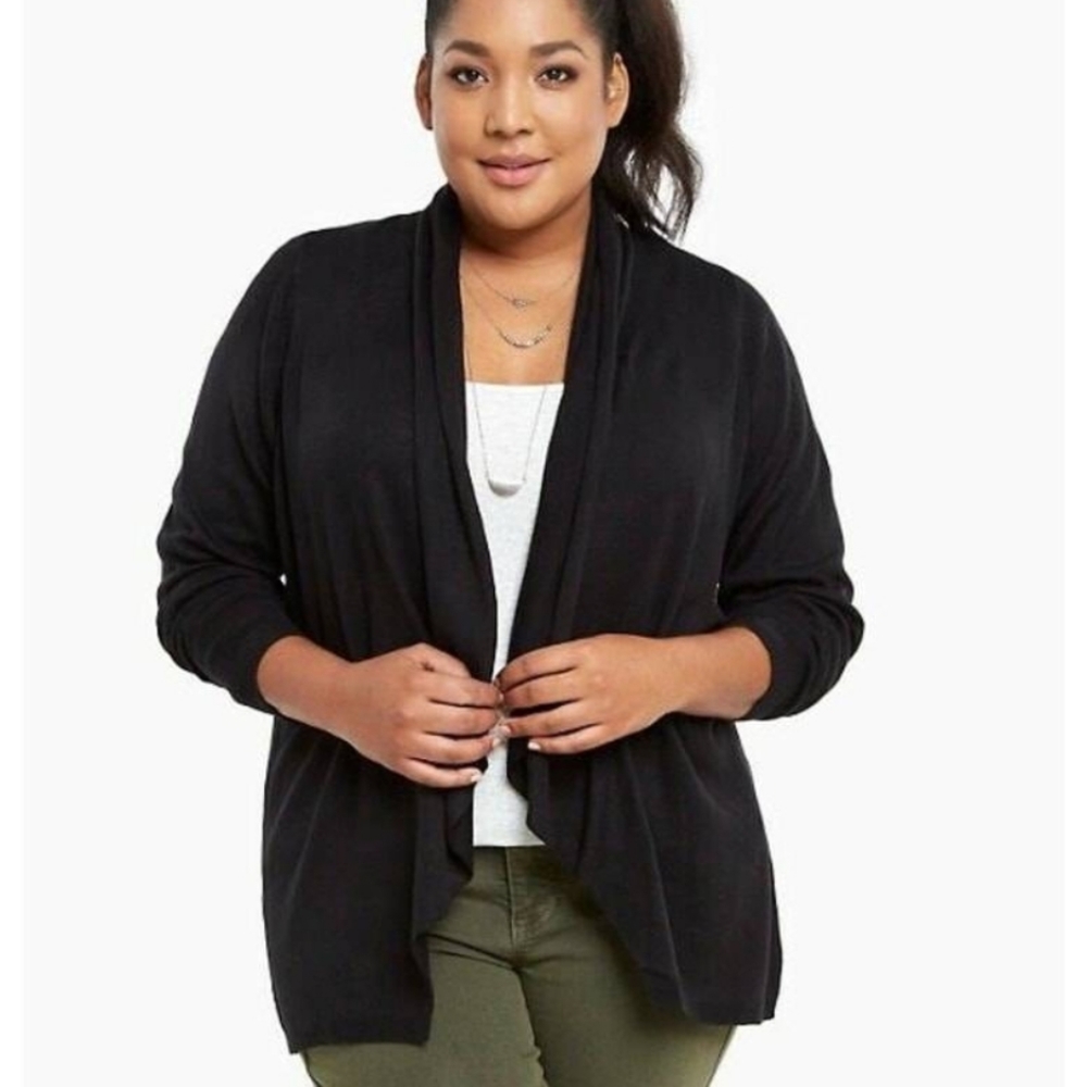 Torrid Black Draped Open Front Cardigan